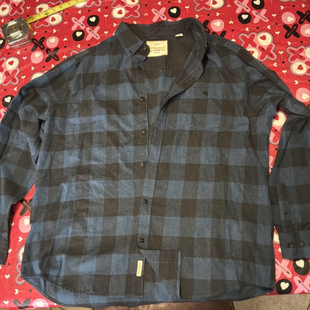 WEATHERPROOF Button Down Shirt Mens Size XXL Blue Plaid Flannel LS Camping Cabin